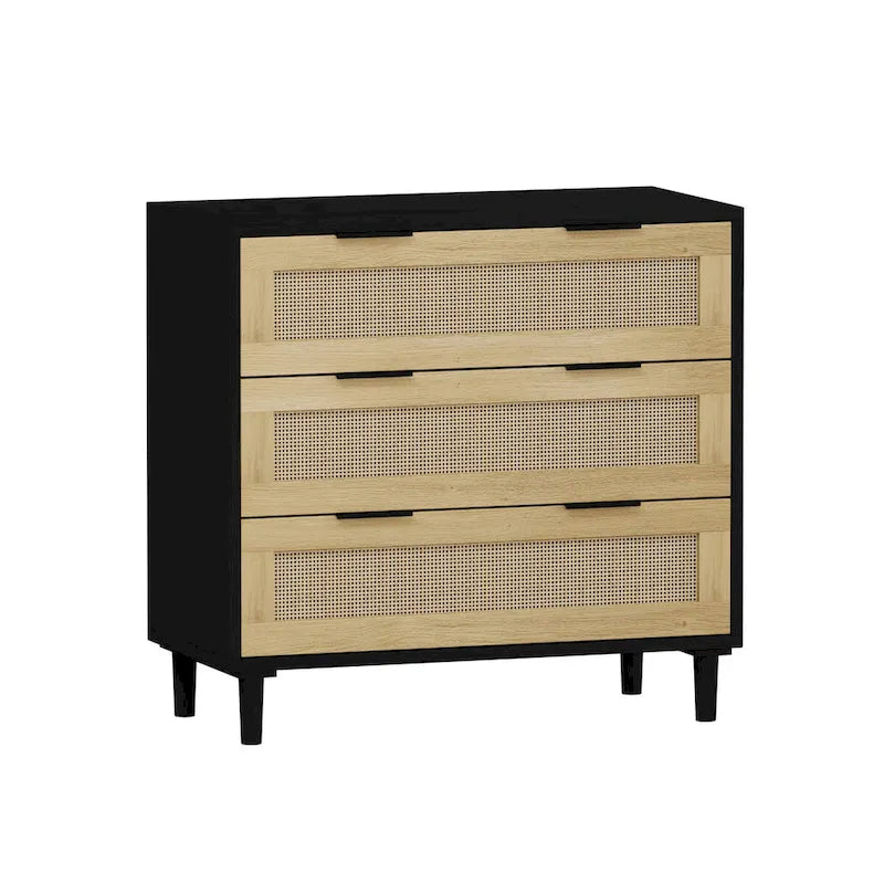 Meuble de rangement bohème compact en rotin à 3 tiroirs de 80 cm pour l'organisation de la maison