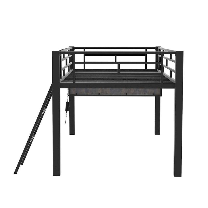 Lit mezzanine mi-hauteur pour jeux vidéo avec bureau intégré, étagères et échelle pour chambre d'adolescent