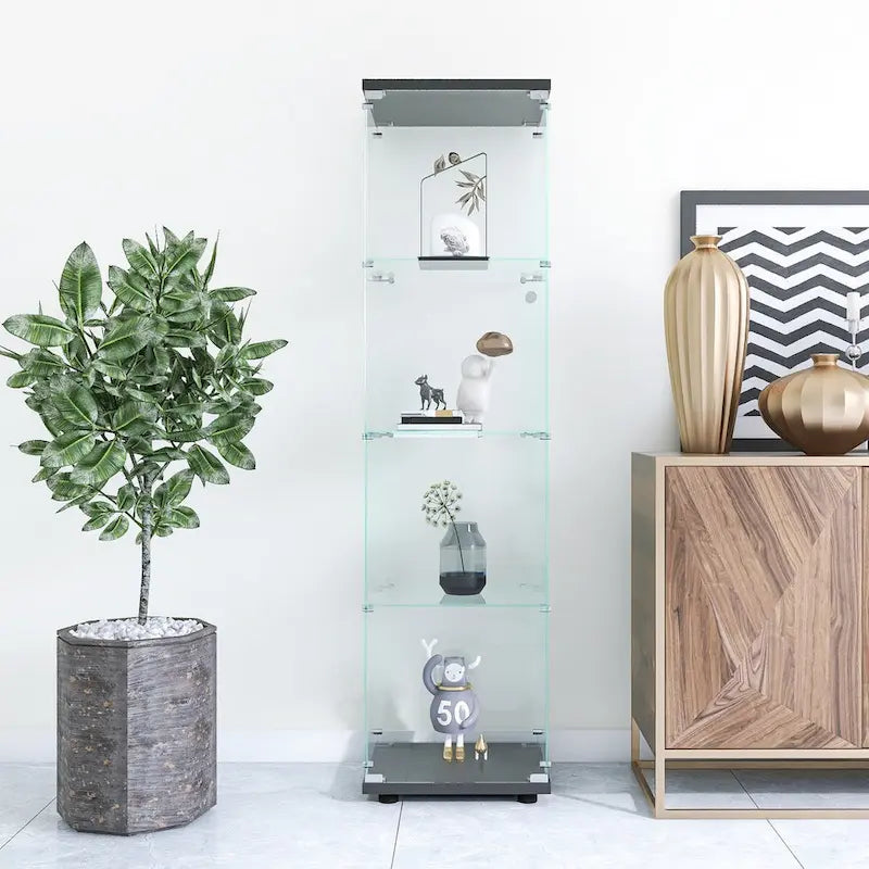 Vitrine en verre 4 étagères avec porte