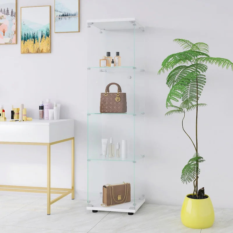 Vitrine en verre 4 étagères avec porte