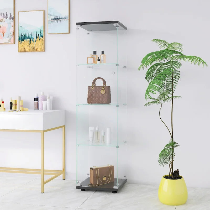 Vitrine en verre 4 étagères avec porte
