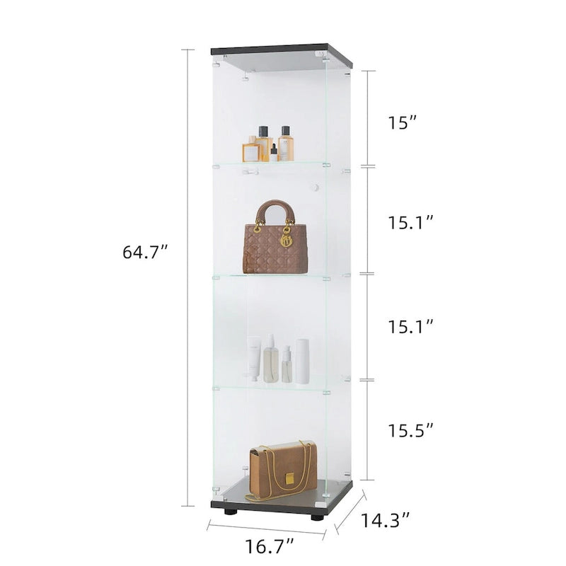 Vitrine en verre 4 étagères avec porte