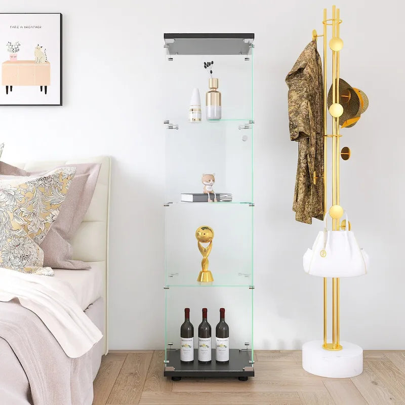 Vitrine en verre 4 étagères avec porte
