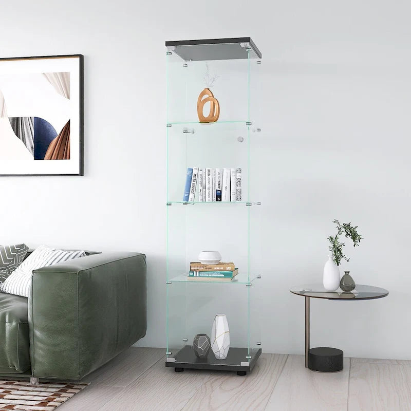 Vitrine en verre 4 étagères avec porte