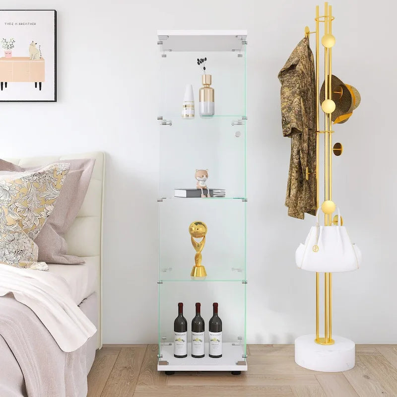 Vitrine en verre 4 étagères avec porte