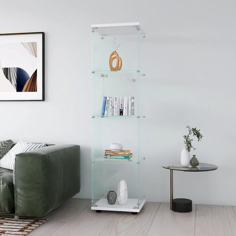 Vitrine en verre 4 étagères avec porte