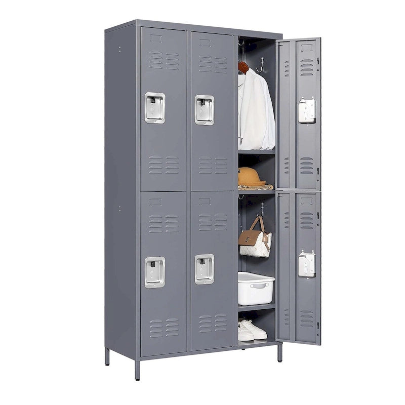 Casier métallique à 6 portes de 183 cm de haut avec serrure pour employés, armoire de rangement pour gymnase à domicile, bureau, école, garage, gris