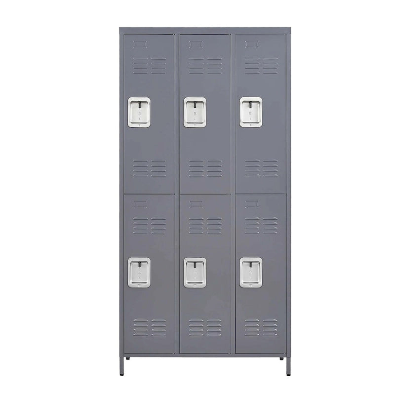 Casier métallique à 6 portes de 183 cm de haut avec serrure pour employés, armoire de rangement pour gymnase à domicile, bureau, école, garage, gris
