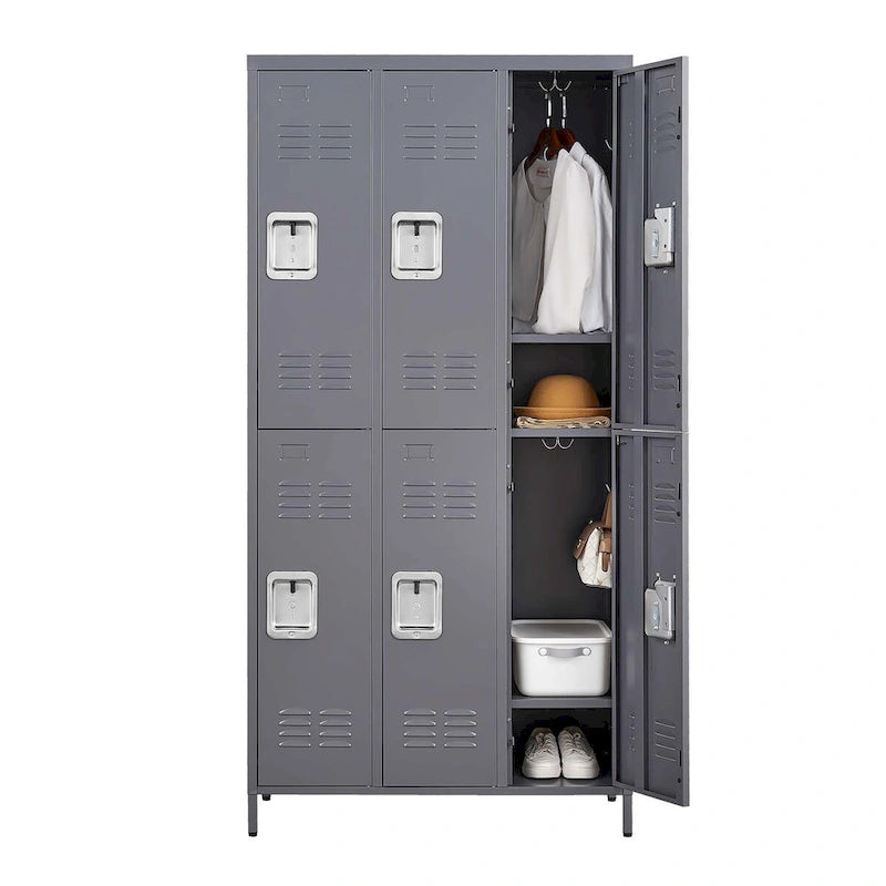 Casier métallique à 6 portes de 183 cm de haut avec serrure pour employés, armoire de rangement pour gymnase à domicile, bureau, école, garage, gris