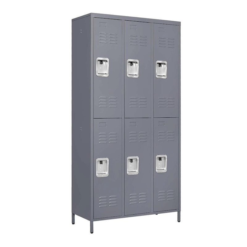 Casier métallique à 6 portes de 183 cm de haut avec serrure pour employés, armoire de rangement pour gymnase à domicile, bureau, école, garage, gris