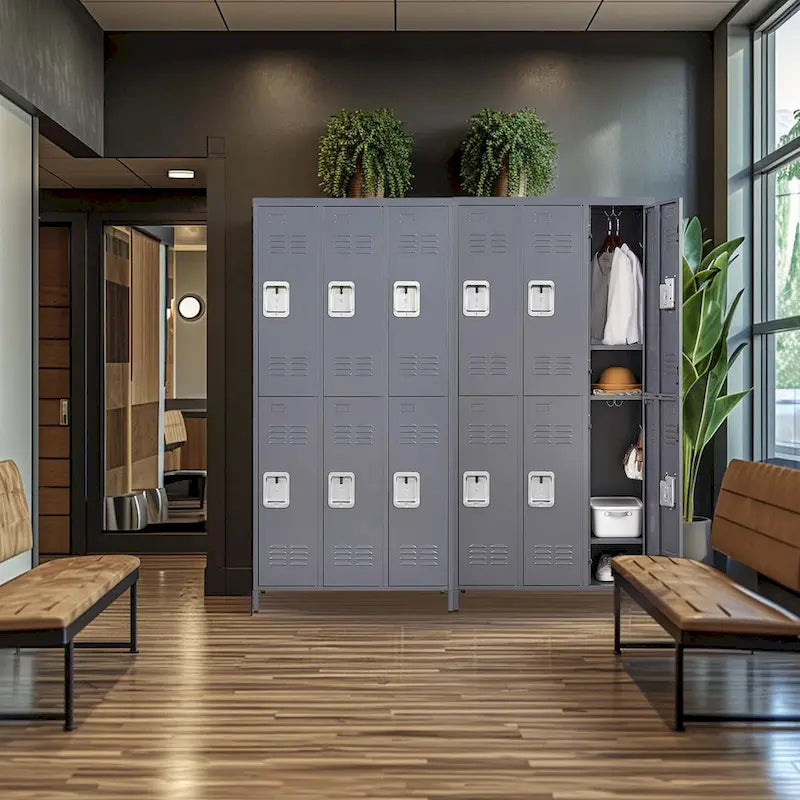 Casier métallique à 6 portes de 183 cm de haut avec serrure pour employés, armoire de rangement pour gymnase à domicile, bureau, école, garage, gris