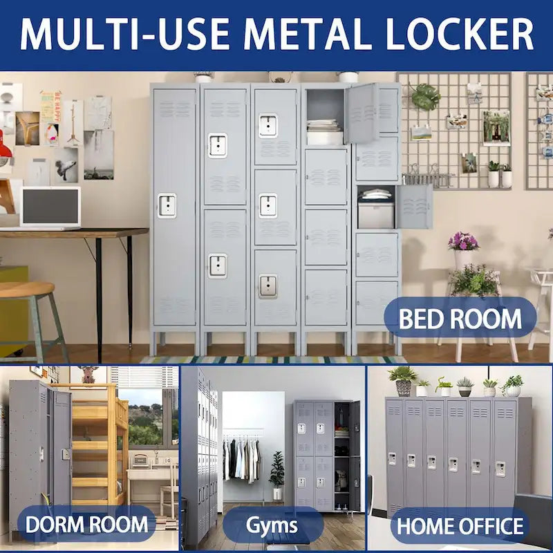 Casier métallique à 6 portes de 183 cm de haut avec serrure pour employés, armoire de rangement pour gymnase à domicile, bureau, école, garage, gris