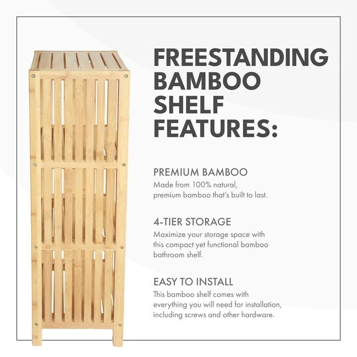 Étagère de rangement autoportante de luxe en bambou à 5 niveaux pour salle de bain, organisateur de salle de bain avec étagères de rangement