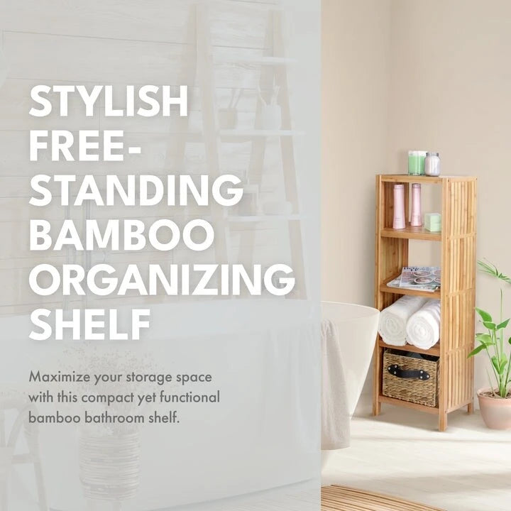 Étagère de rangement autoportante de luxe en bambou à 5 niveaux pour salle de bain, organisateur de salle de bain avec étagères de rangement