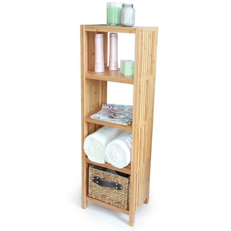 Étagère de rangement autoportante de luxe en bambou à 5 niveaux pour salle de bain, organisateur de salle de bain avec étagères de rangement