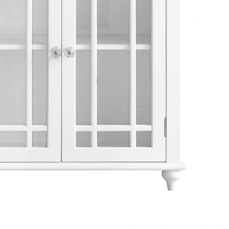 Meuble bas en bois autonome à deux portes avec portes vitrées et étagère fixe ouverte
