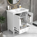 Meuble de salle de bain autoportant avec 2 portes, tiroir et étagère intérieure réglable