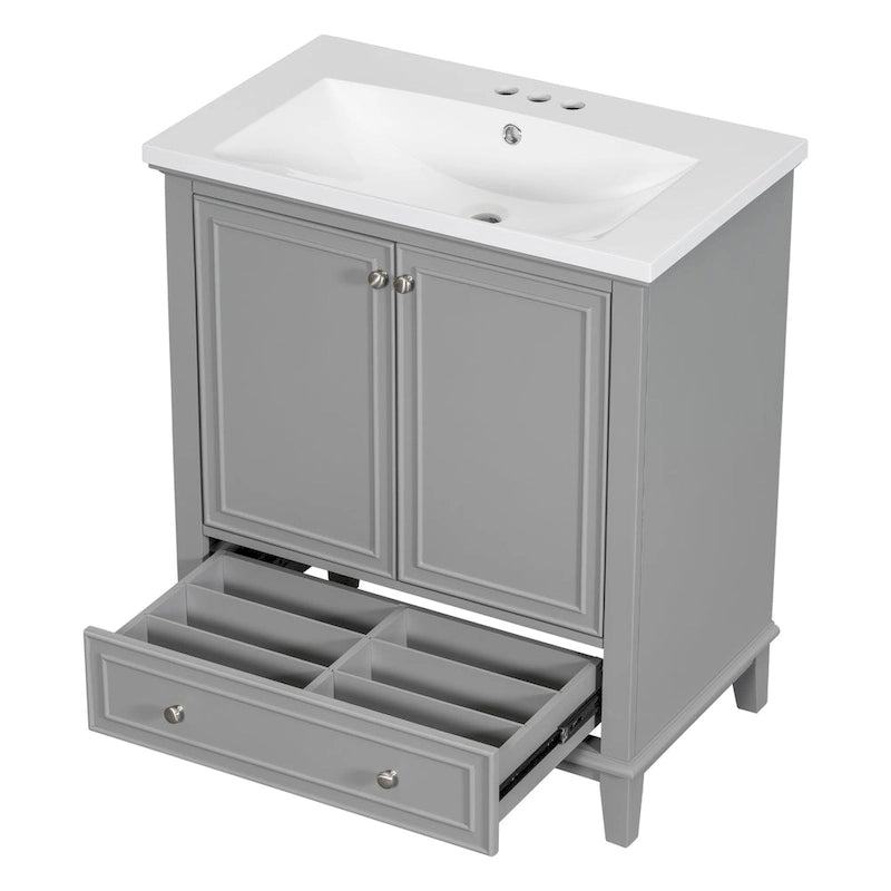 Meuble de salle de bain autoportant avec 2 portes, tiroir et étagère intérieure réglable
