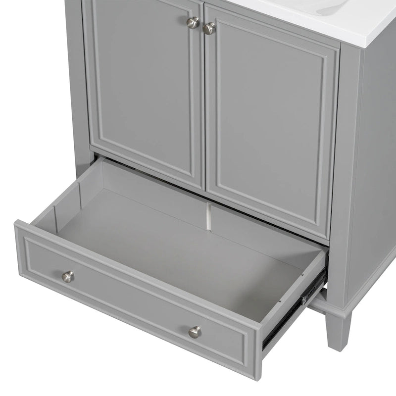 Meuble de salle de bain autoportant avec 2 portes, tiroir et étagère intérieure réglable