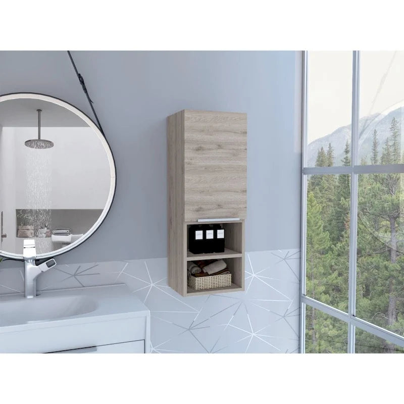 Meuble de salle de bain, deux étagères intérieures, deux étagères extérieures, meuble à une porte
