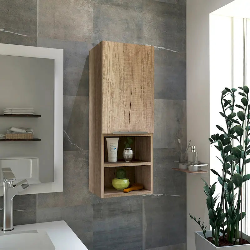 Meuble de salle de bain, deux étagères intérieures, deux étagères extérieures, meuble à une porte