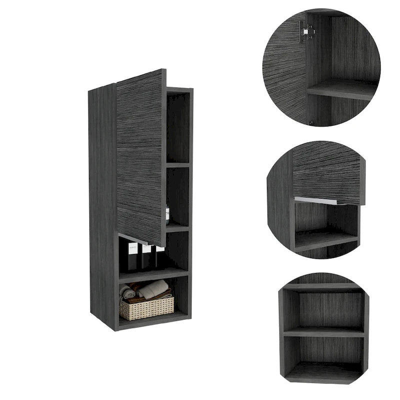 Meuble de salle de bain, deux étagères intérieures, deux étagères extérieures, meuble à une porte