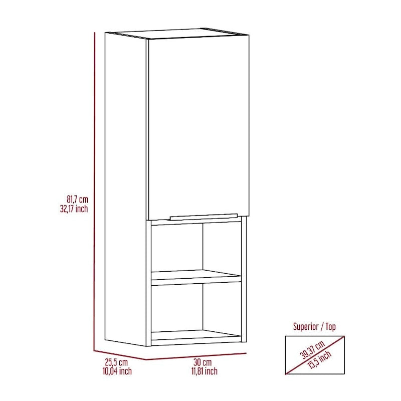 Meuble de salle de bain, deux étagères intérieures, deux étagères extérieures, meuble à une porte