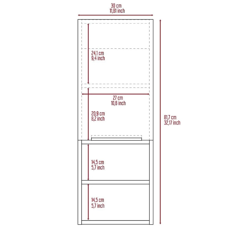 Meuble de salle de bain, deux étagères intérieures, deux étagères extérieures, meuble à une porte