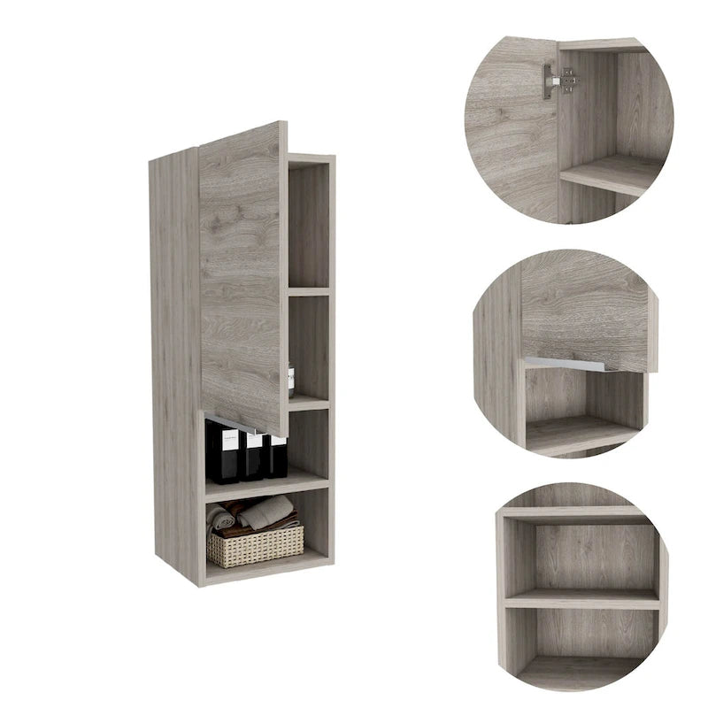 Meuble de salle de bain, deux étagères intérieures, deux étagères extérieures, meuble à une porte