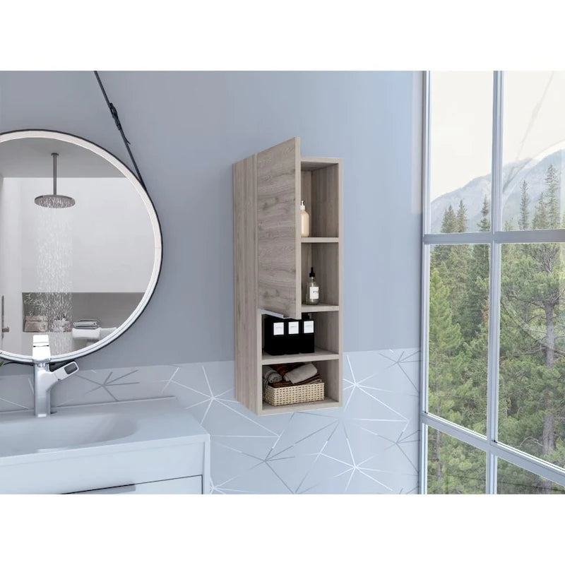 Meuble de salle de bain, deux étagères intérieures, deux étagères extérieures, meuble à une porte