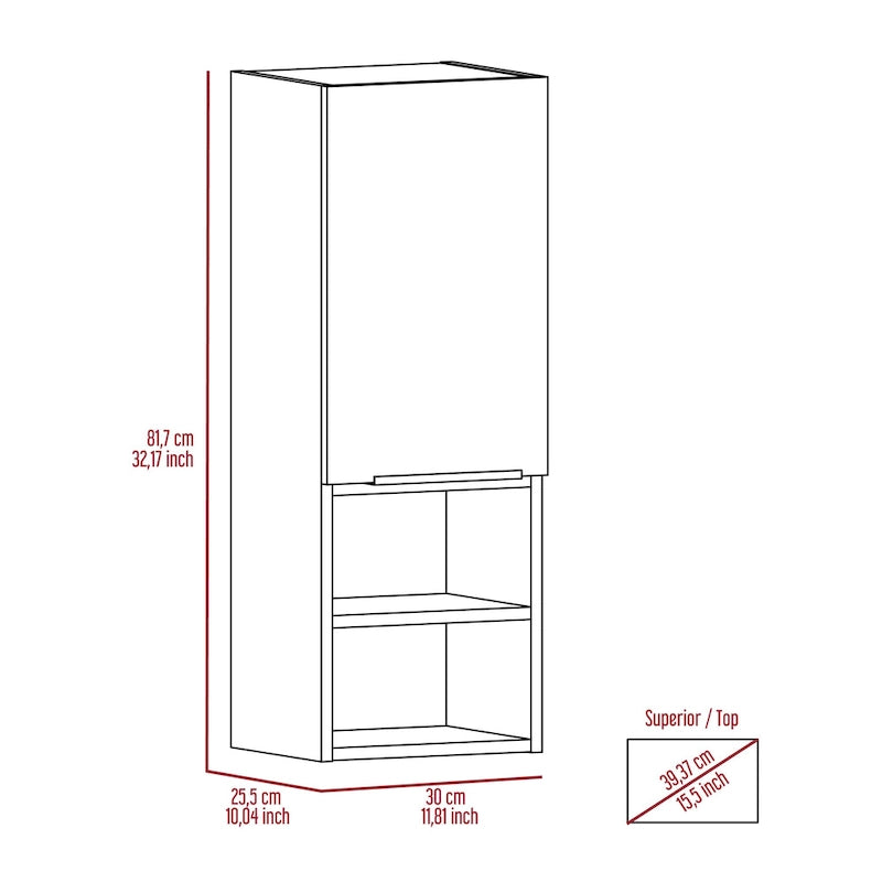 Meuble de salle de bain, deux étagères intérieures, deux étagères extérieures, meuble à une porte