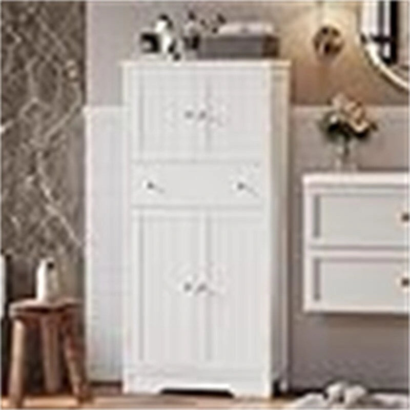 Meuble de rangement haut sur pied avec porte et tiroir – 60 P x 30 L x 128 H cm pour salle de bain ou cuisine