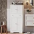Meuble de rangement haut sur pied avec porte et tiroir – 60 P x 30 L x 128 H cm pour salle de bain ou cuisine