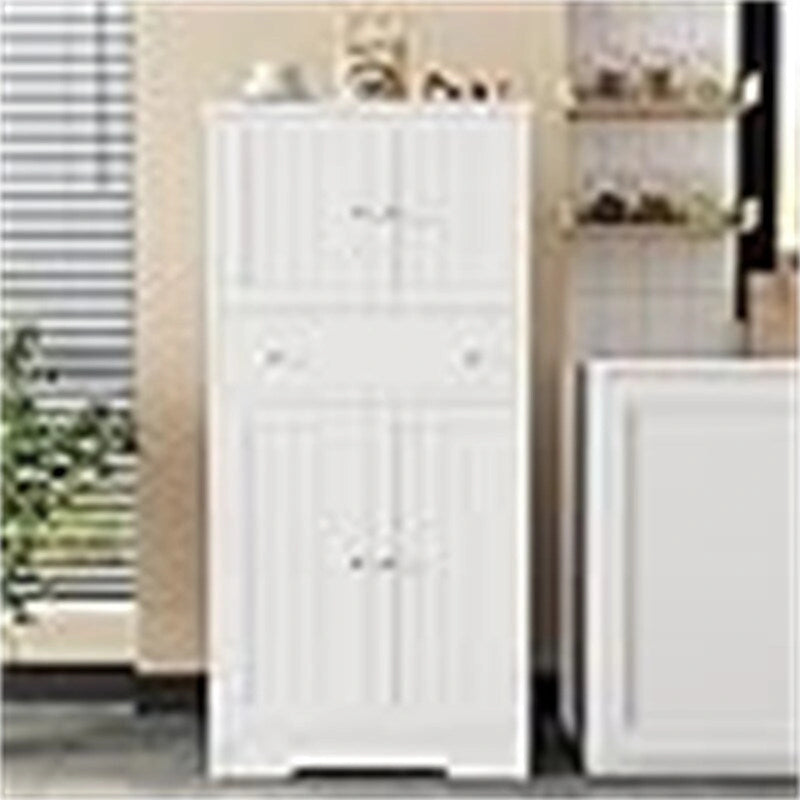 Meuble de rangement haut sur pied avec porte et tiroir – 60 P x 30 L x 128 H cm pour salle de bain ou cuisine