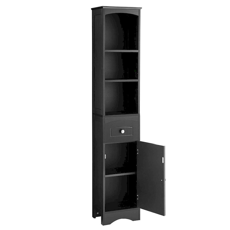 Colonne de salle de bain, Meuble de rangement sur pied avec tiroir, Panneau MDF, Étagère réglable, Noir