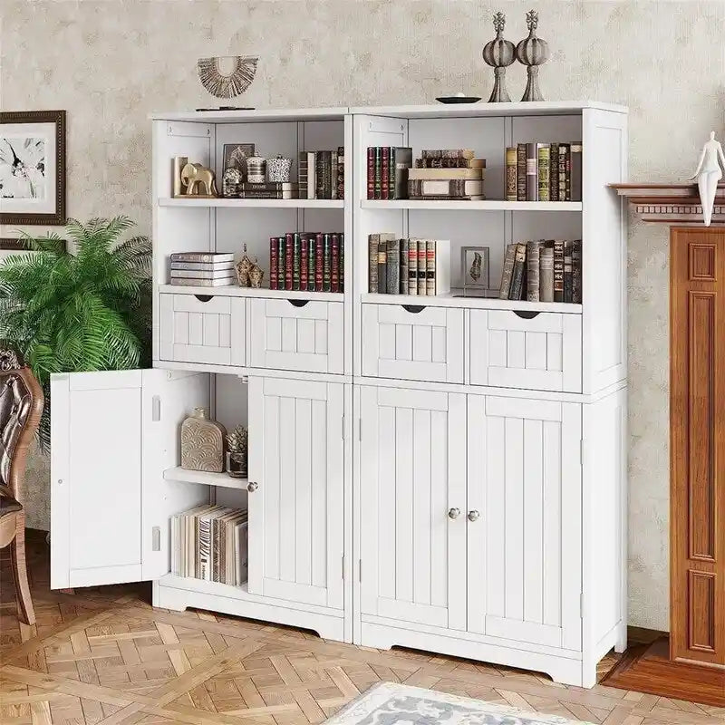 Meuble de Rangement de Salle de Bain avec 2 Tiroirs et Étagères Réglables - Meuble Bas en Bois Blanc, 60 cm (P) x 30 cm (L) x 126 cm (H)