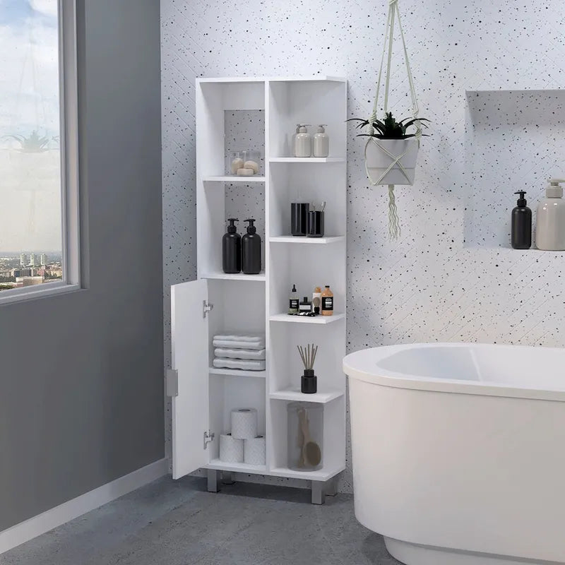 Meuble colonne de salle de bain avec étagères réglables pour salle de bain ou chambre