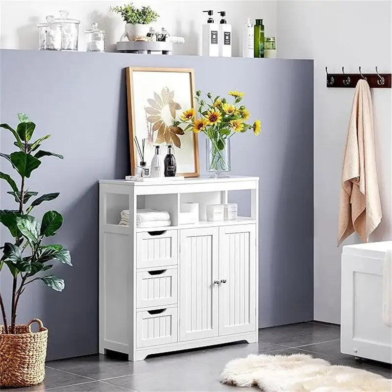 Meuble bas de salle de bain large avec étagère ouverte et montage facile – 12P x 32L x 34H
