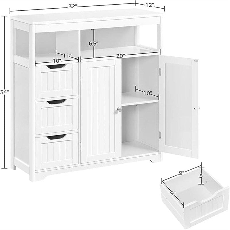 Meuble bas de salle de bain large avec étagère ouverte et montage facile – 12P x 32L x 34H