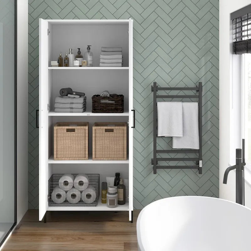 Meuble de rangement de salle de bain autoportant avec étagères réglables et design peu encombrant