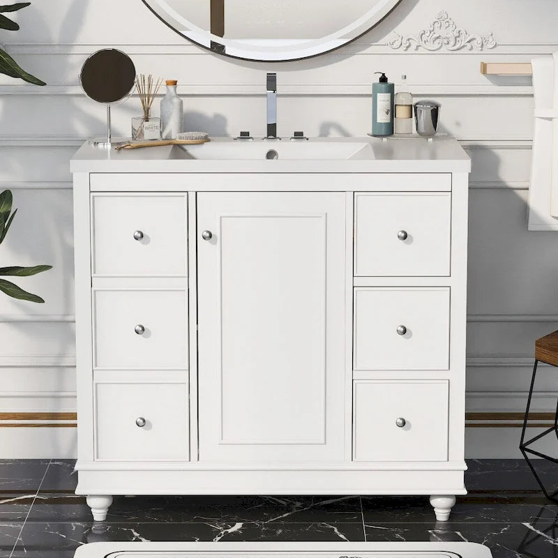 Meuble de salle de bain de 36 pouces avec lavabo en résine et étagères réglables