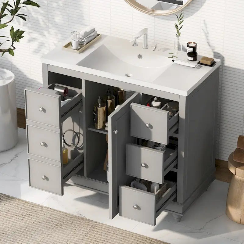 Meuble de salle de bain de 36 pouces avec lavabo en résine et étagères réglables