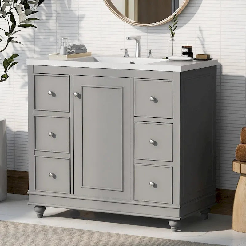 Meuble de salle de bain de 36 pouces avec lavabo en résine et étagères réglables