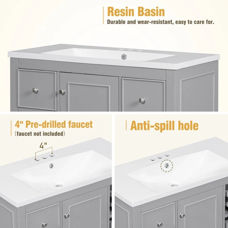 Meuble de salle de bain de 36 pouces avec lavabo en résine et étagères réglables