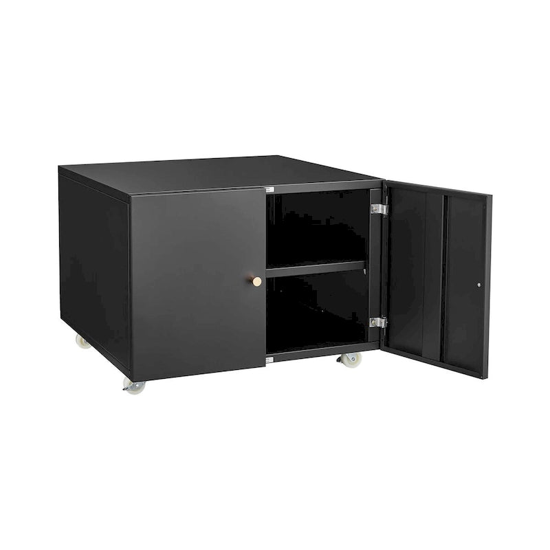 Meuble de bureau Armoire de photocopieur NOIR Meuble à photocopieur en acier à 2 portes Meuble à roulettes Meuble d'imprimante