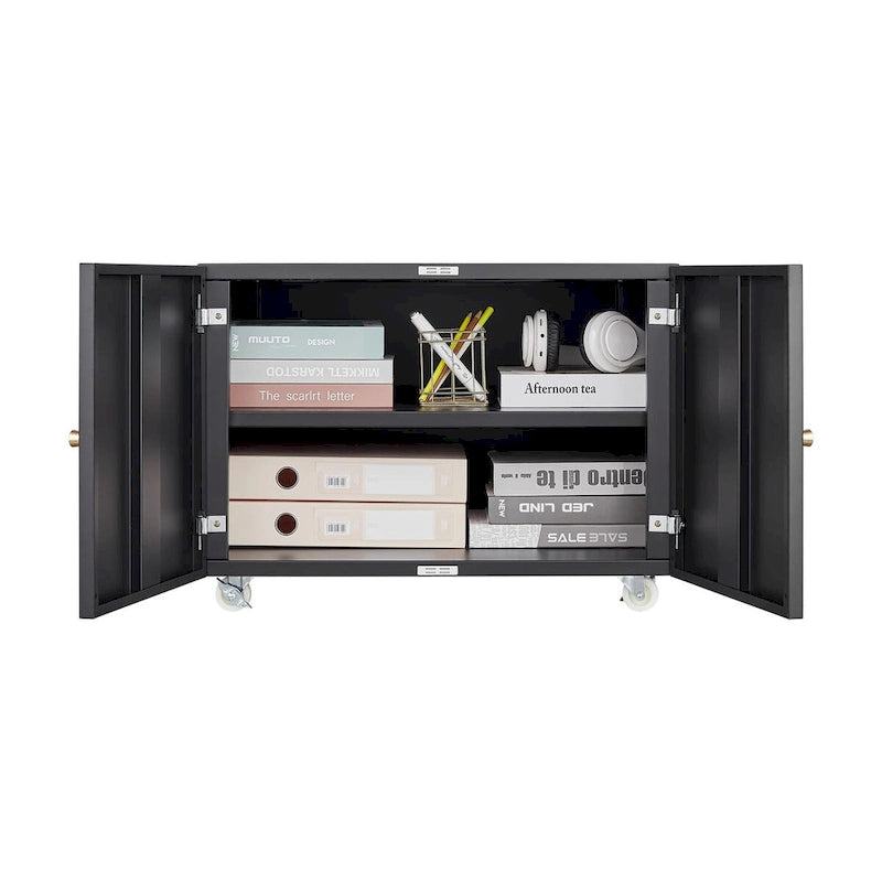 Meuble de bureau Armoire de photocopieur NOIR Meuble à photocopieur en acier à 2 portes Meuble à roulettes Meuble d'imprimante