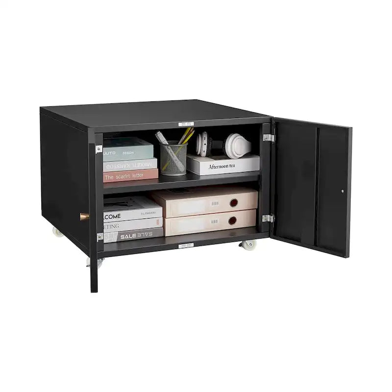 Meuble de bureau Armoire de photocopieur NOIR Meuble à photocopieur en acier à 2 portes Meuble à roulettes Meuble d'imprimante