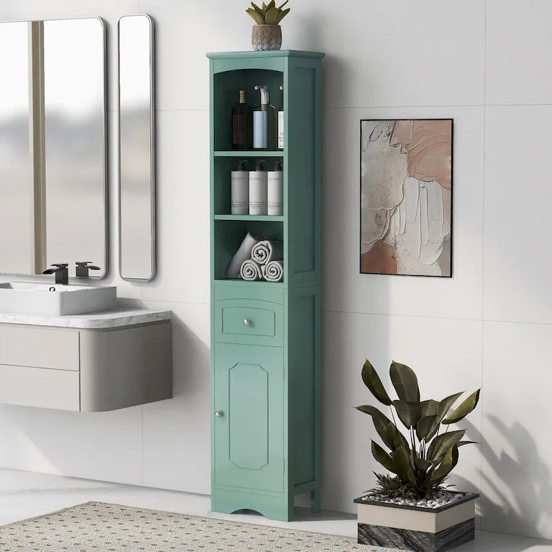 Meuble de rangement autoportant avec tiroir et étagères réglables pour salle de bain ou salon