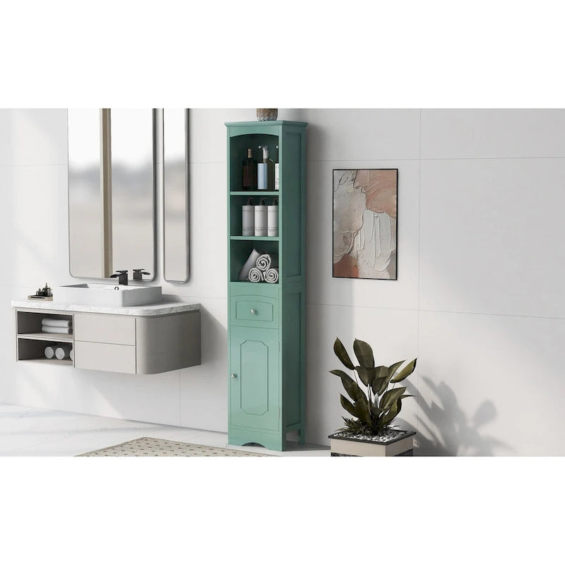 Meuble de rangement autoportant avec tiroir et étagères réglables pour salle de bain ou salon