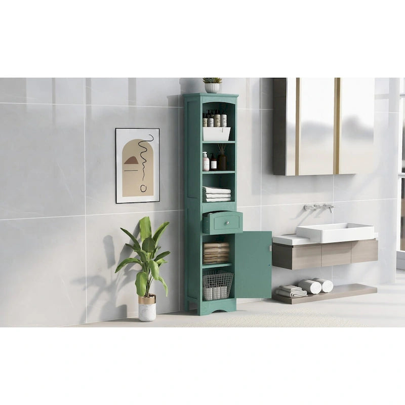 Meuble de rangement autoportant avec tiroir et étagères réglables pour salle de bain ou salon
